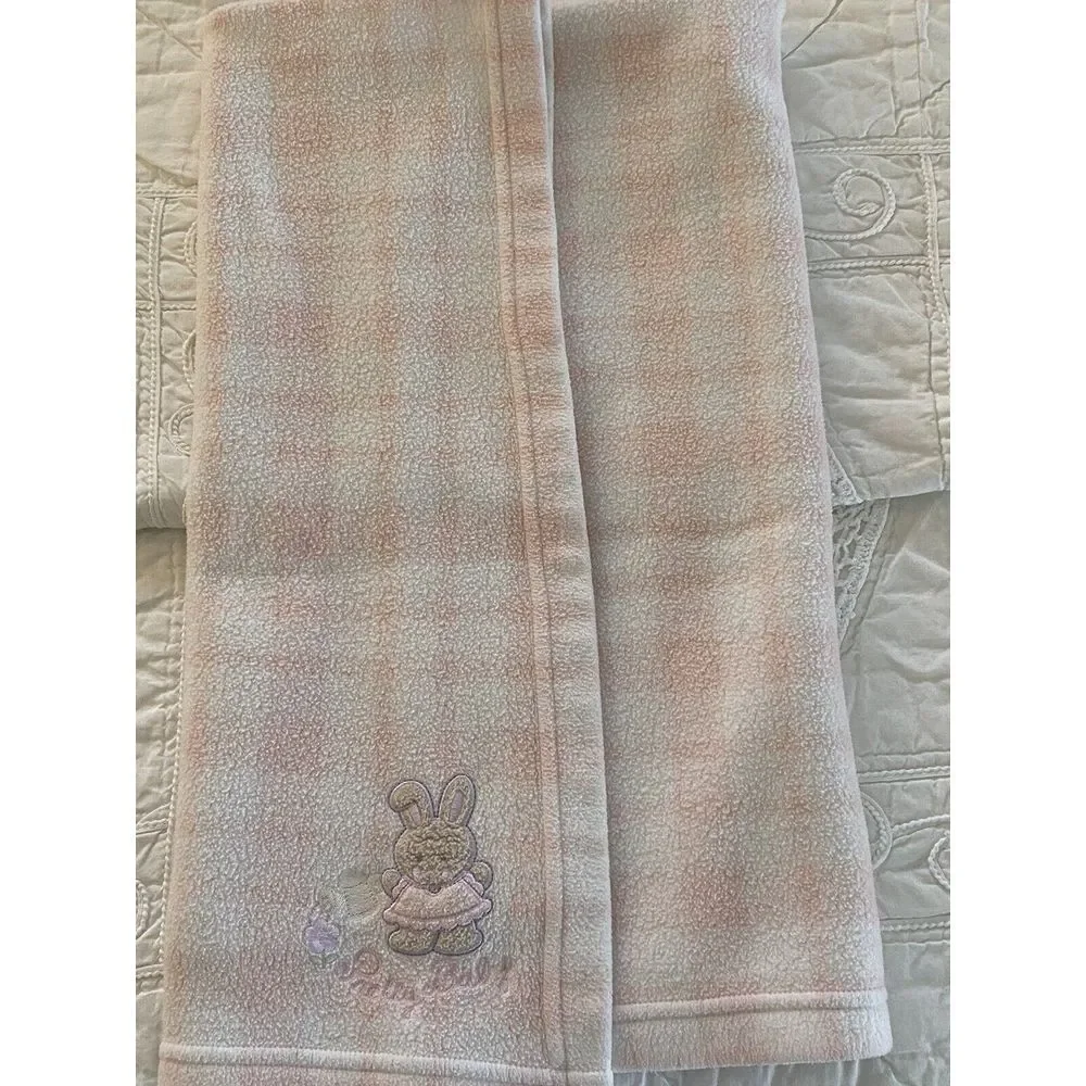 Vintage Simply Basic Pink White Plaid Fleece Pretty Baby Rabbit Security Blanket